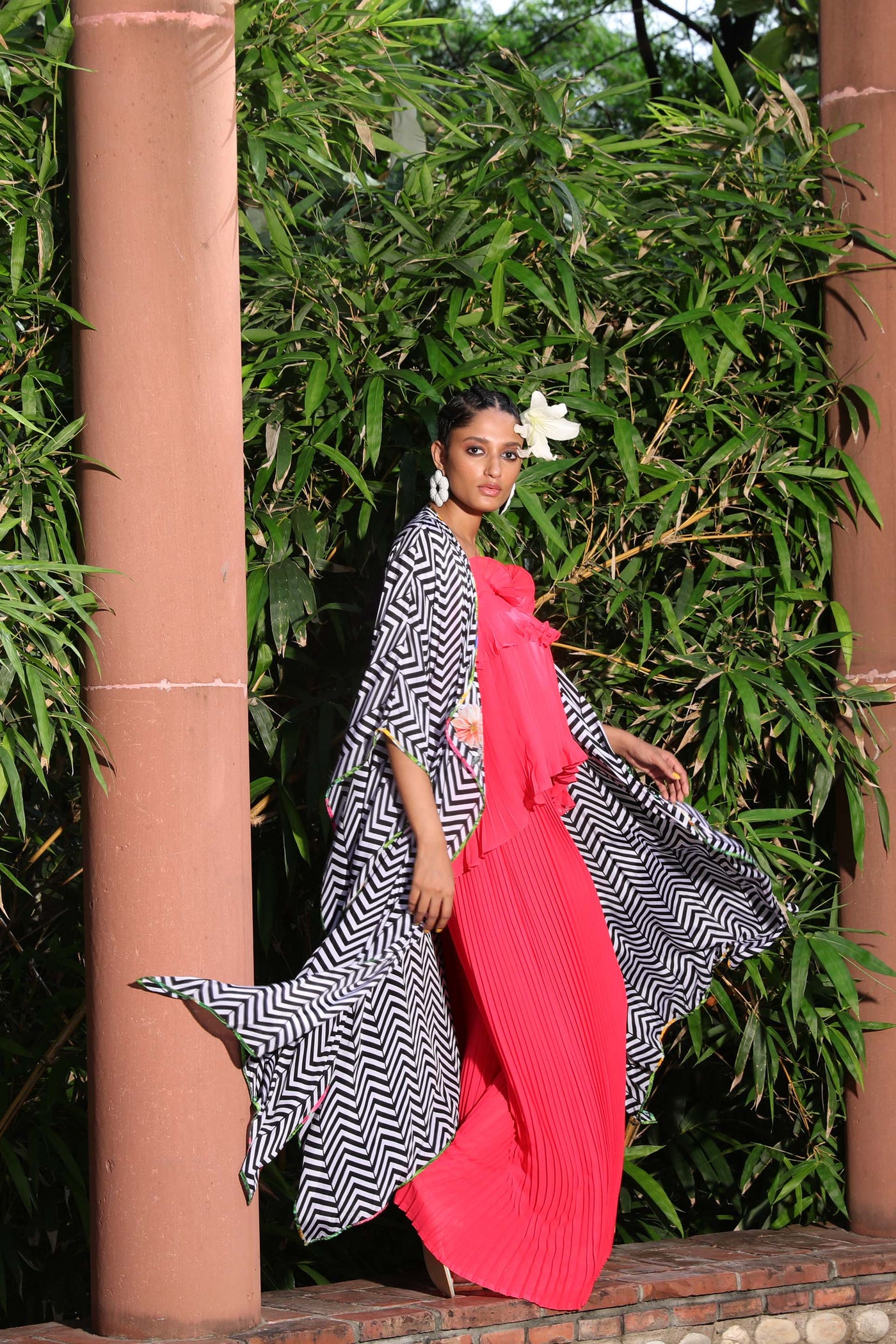 Nikasha Black And White Chevron Over Garment fusion indian designer wear online shopping melange singapore
