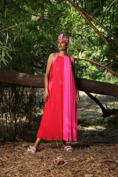 Nikasha Coral And Pink Halter Georgette Dress casual resort indian designer wear online shopping melange singapore