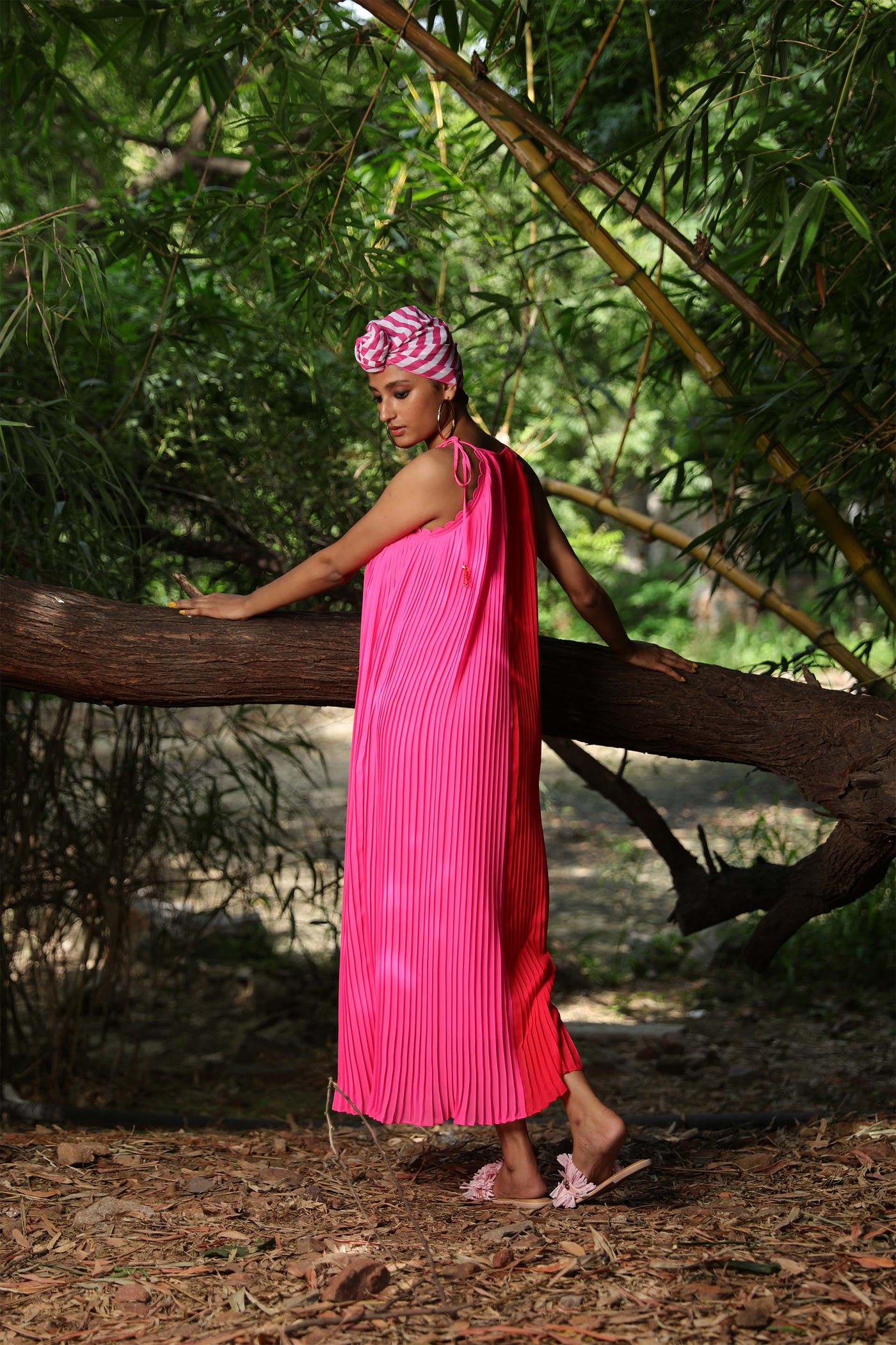 Nikasha Coral And Pink Halter Georgette Dress casual resort indian designer wear online shopping melange singapore