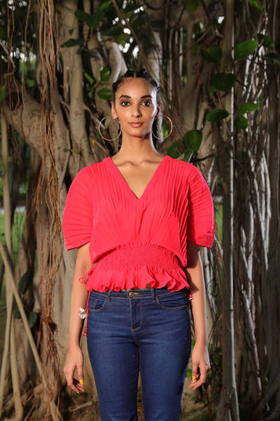 Nikasha Coral Pleated Kaftan Style Top casual resort indian designer wear online shopping melange singapore