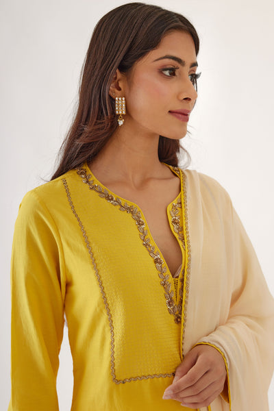 Nikasha Handwoven Cotton Silk Yellow and Cream Kurta Dhoti Set yellow festive indian designer wear online shopping melange singapore