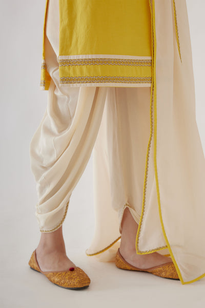 Nikasha Handwoven Cotton Silk Yellow and Cream Kurta Dhoti Set yellow festive indian designer wear online shopping melange singapore