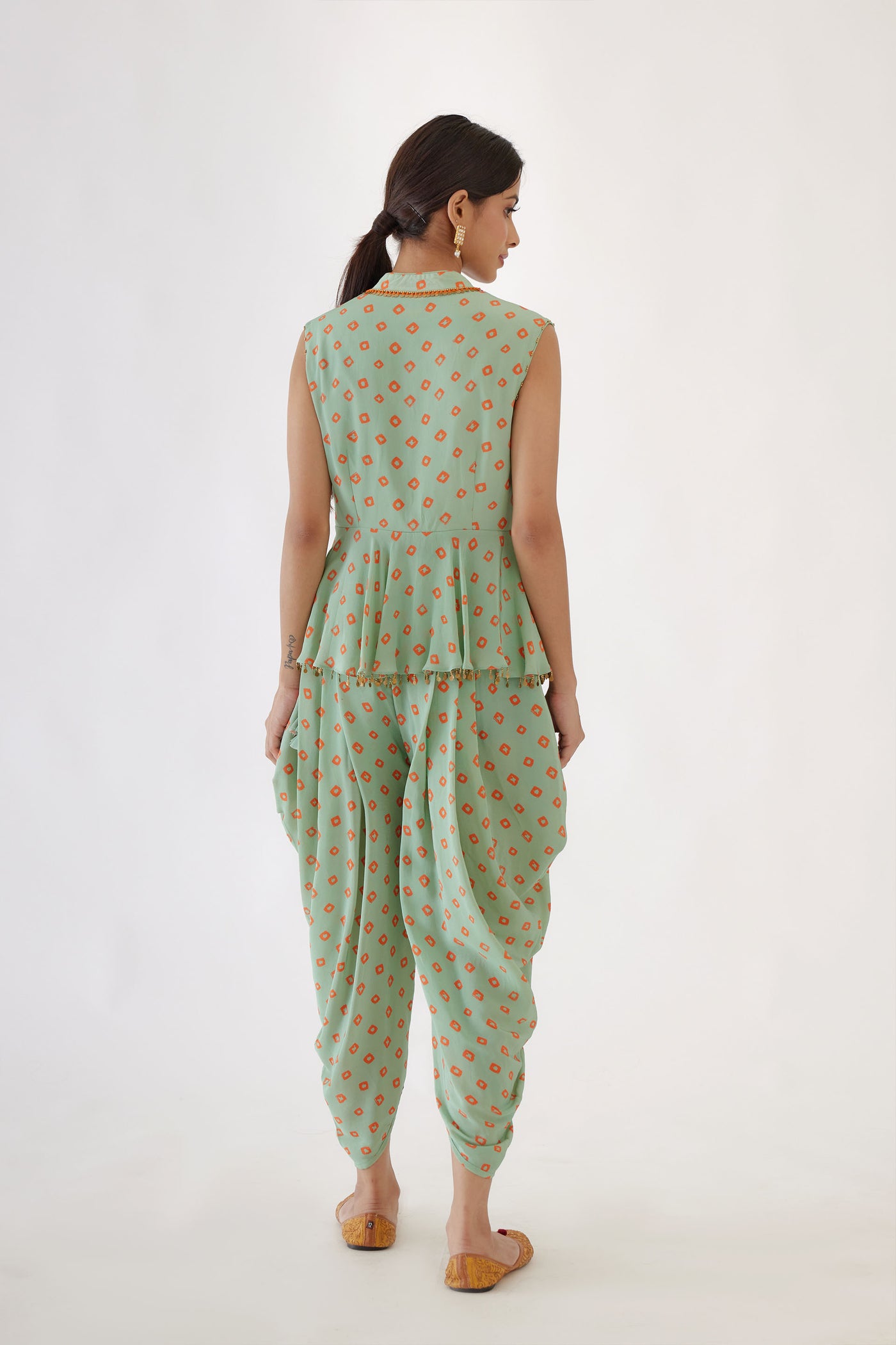 Nikasha Jade Bandani Print Dhoti Set jade festive indian designer wear online shopping melange singapore