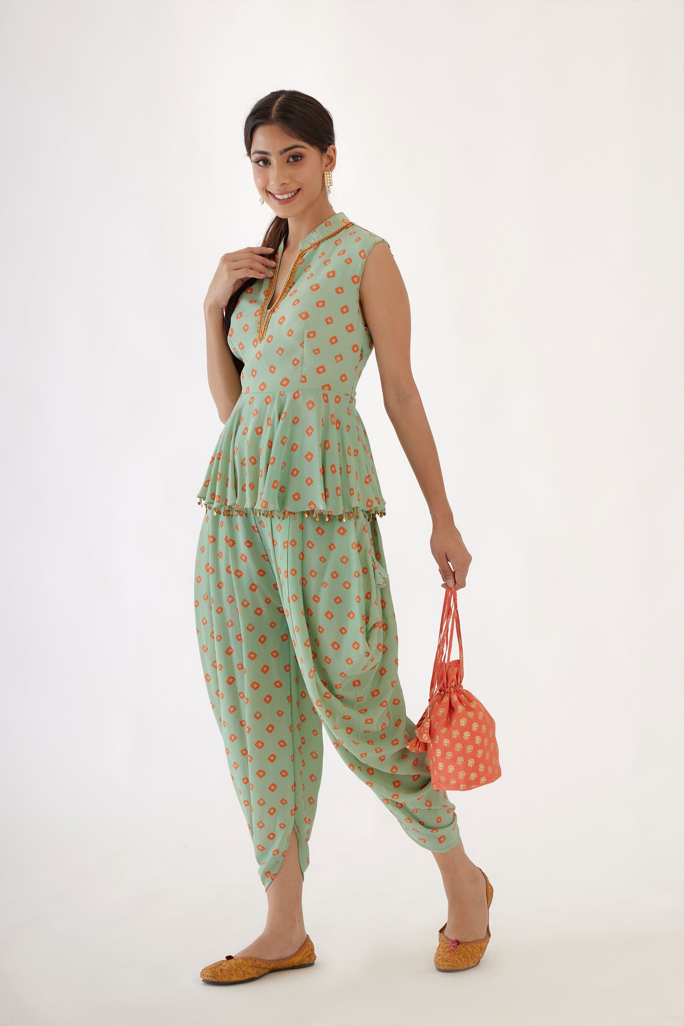 Nikasha Jade Bandani Print Dhoti Set jade festive indian designer wear online shopping melange singapore