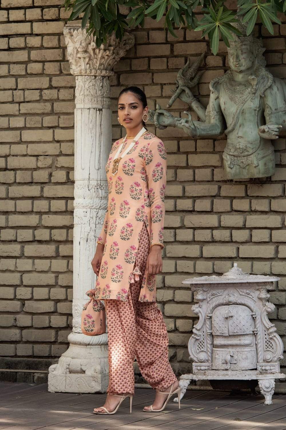 Peach Kurta With Semi Patiala Salwar