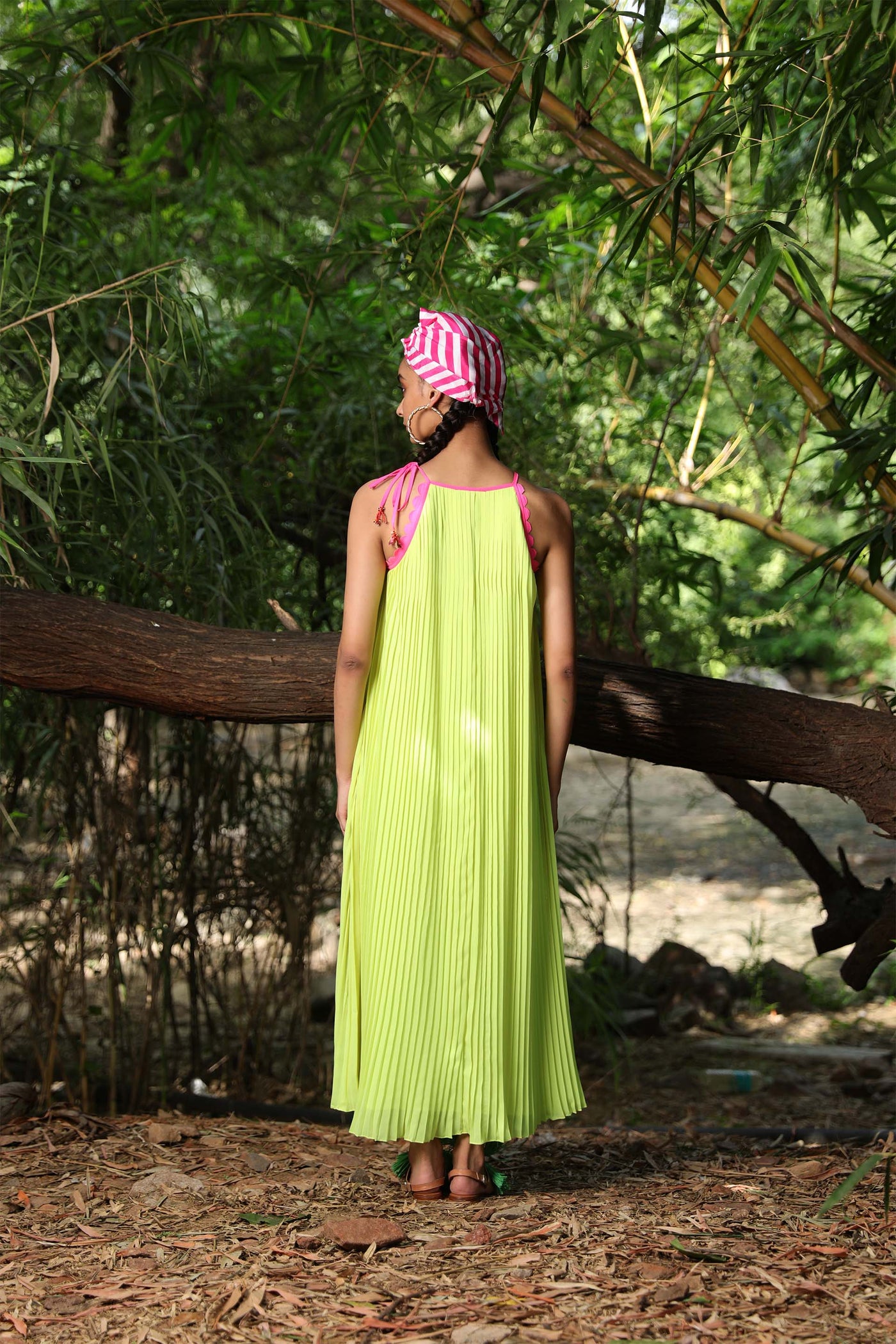 Nikasha Lime Pleated Halter Georgette Dress green casual resort indian designer wear online shopping melange singapore