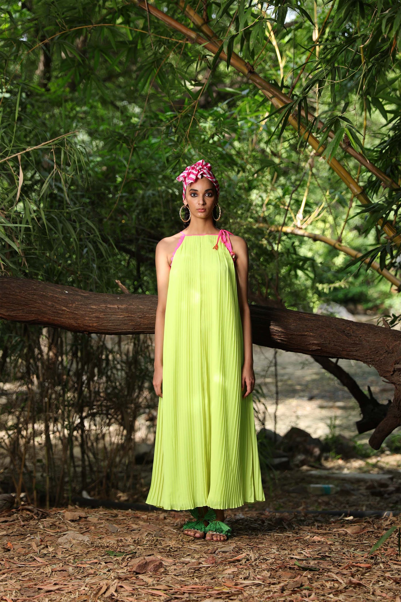 Nikasha Lime Pleated Halter Georgette Dress green casual resort indian designer wear online shopping melange singapore
