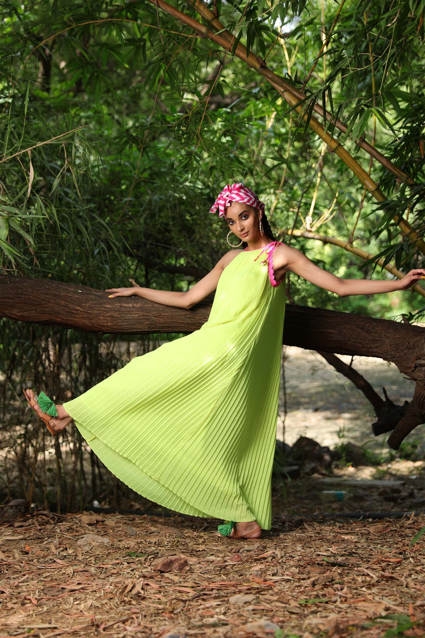 Nikasha Lime Pleated Halter Georgette Dress green casual resort indian designer wear online shopping melange singapore