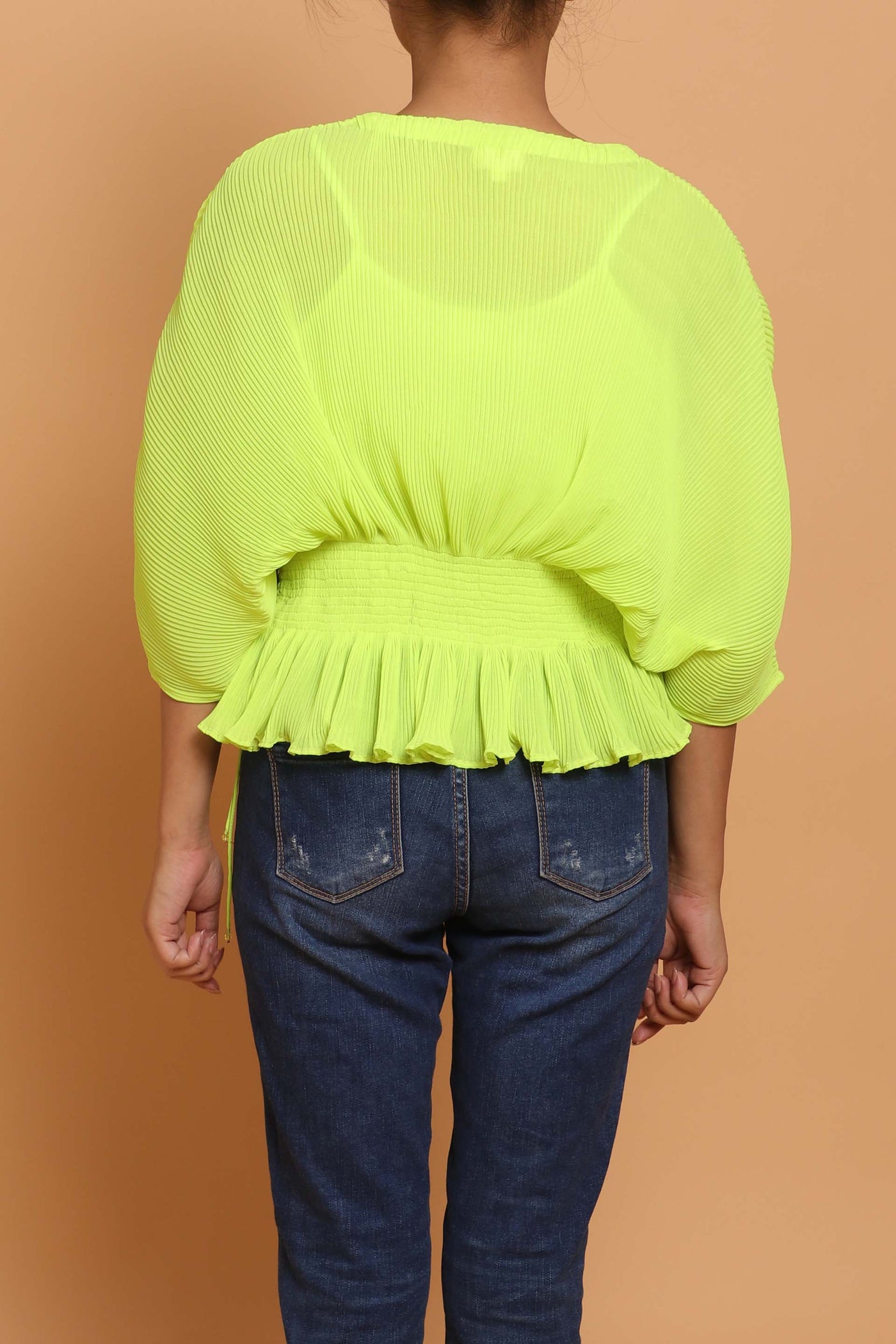 Nikasha Lime Pleated Kaftan Style Top casual indian designer wear online shopping melange singapore