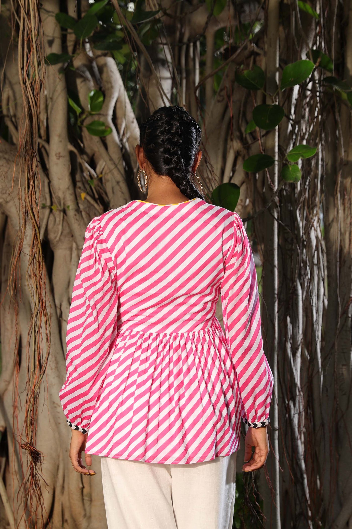 Nikasha Floral Embroidered Lehariya Cotton Top pink casual indian designer wear online shopping melange singapore