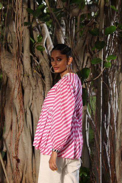 Nikasha Floral Embroidered Lehariya Cotton Top pink casual indian designer wear online shopping melange singapore