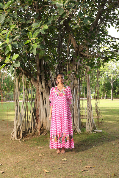 Nikasha Lehariya Floral Embroidered Crepe Dress casual indian designer wear online shopping melange singapore