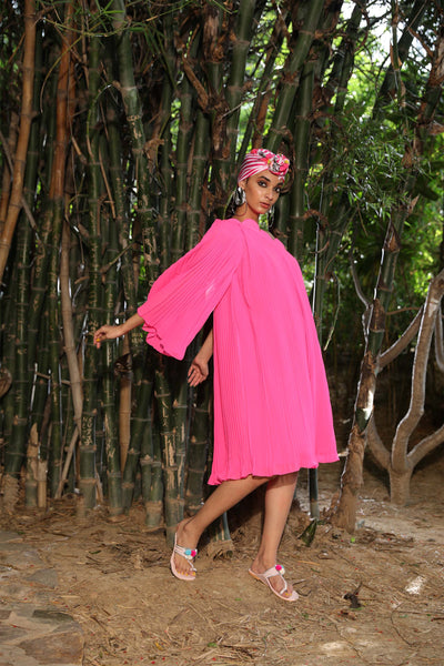 Nikasha Pink One Shoulder Pleated Georgette Dress casual resort indian designer wear online shopping melange singapore