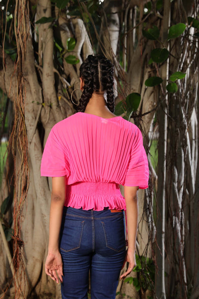 Nikasha Mithai Pink Pleated Kaftan Style Top casual resort indian designer wear online shopping melange singapore
