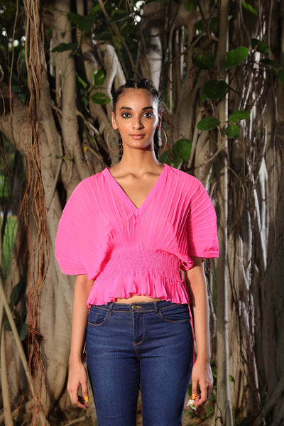 Nikasha Mithai Pink Pleated Kaftan Style Top casual resort indian designer wear online shopping melange singapore