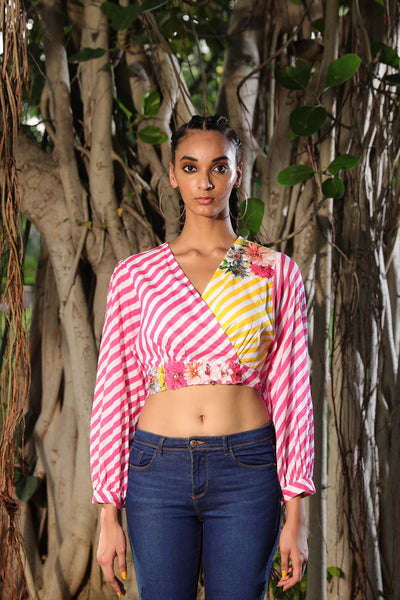 Nikasha Lehariya Wrap Around Cotton Top pink yellow white casual indian designer wear online shopping melange singapore