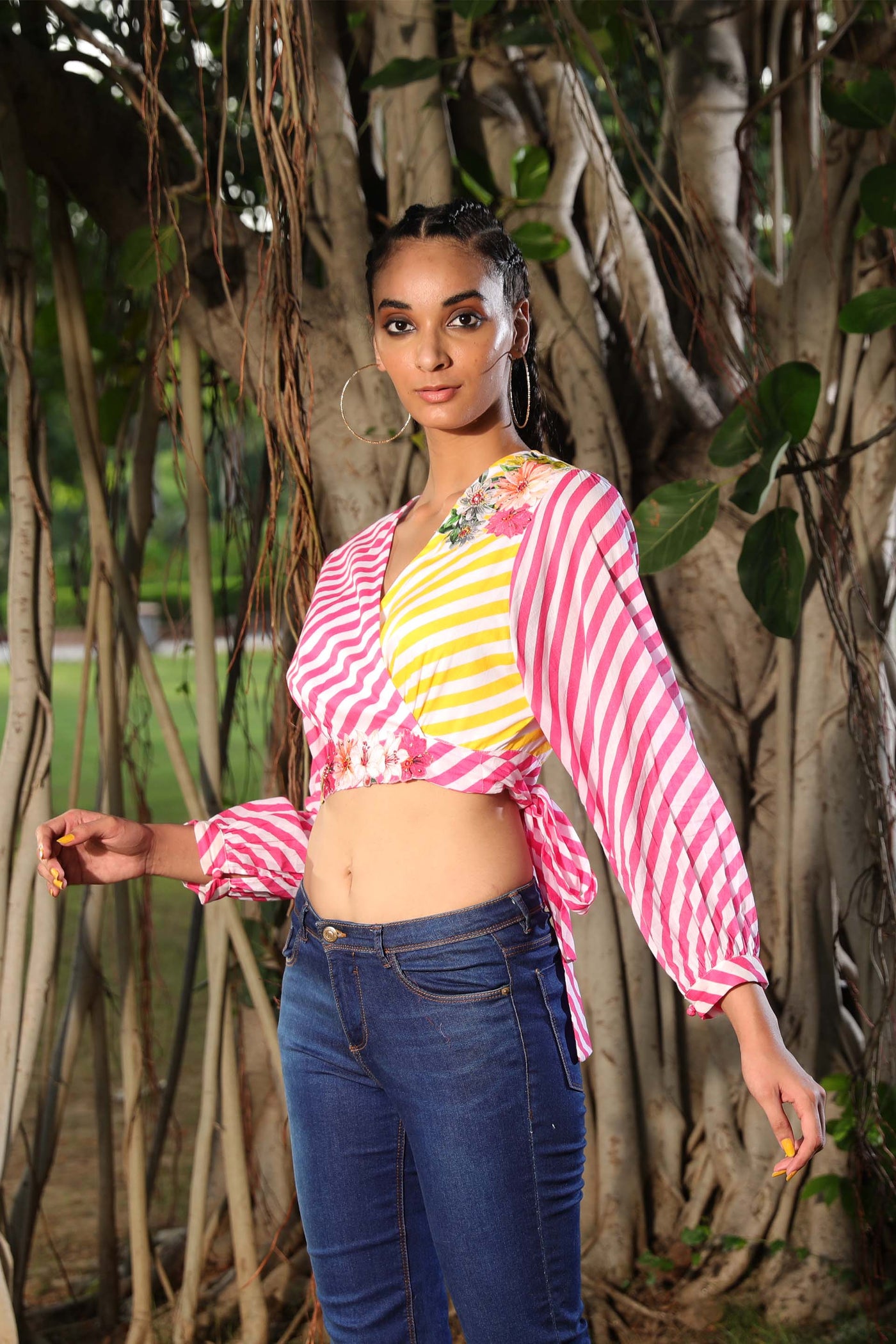 Nikasha Lehariya Wrap Around Cotton Top pink yellow white casual indian designer wear online shopping melange singapore