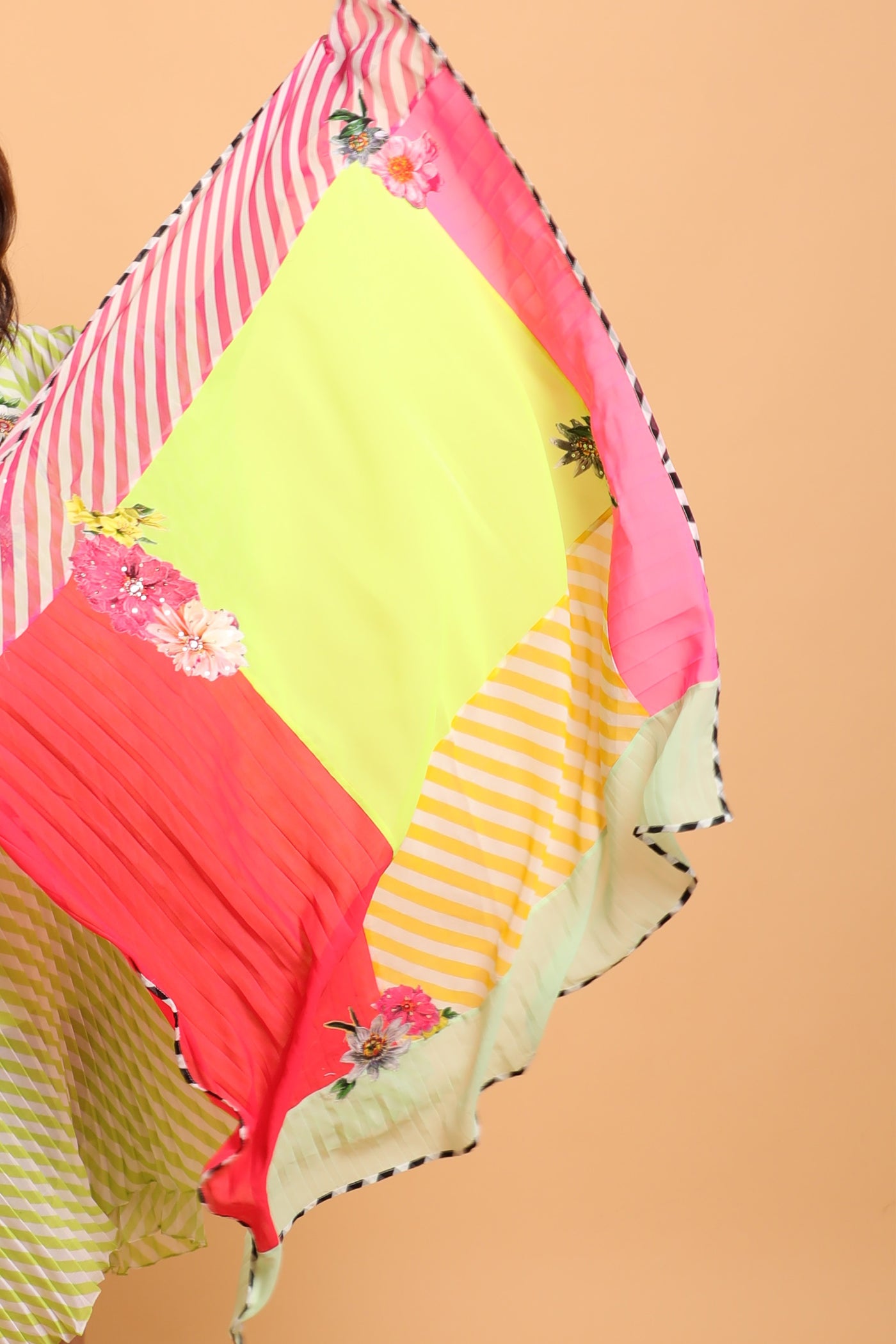 Nikasha accessories Multicolor lehariya Scarf With Hand Embroidered indian designer wear online shopping melange singapore