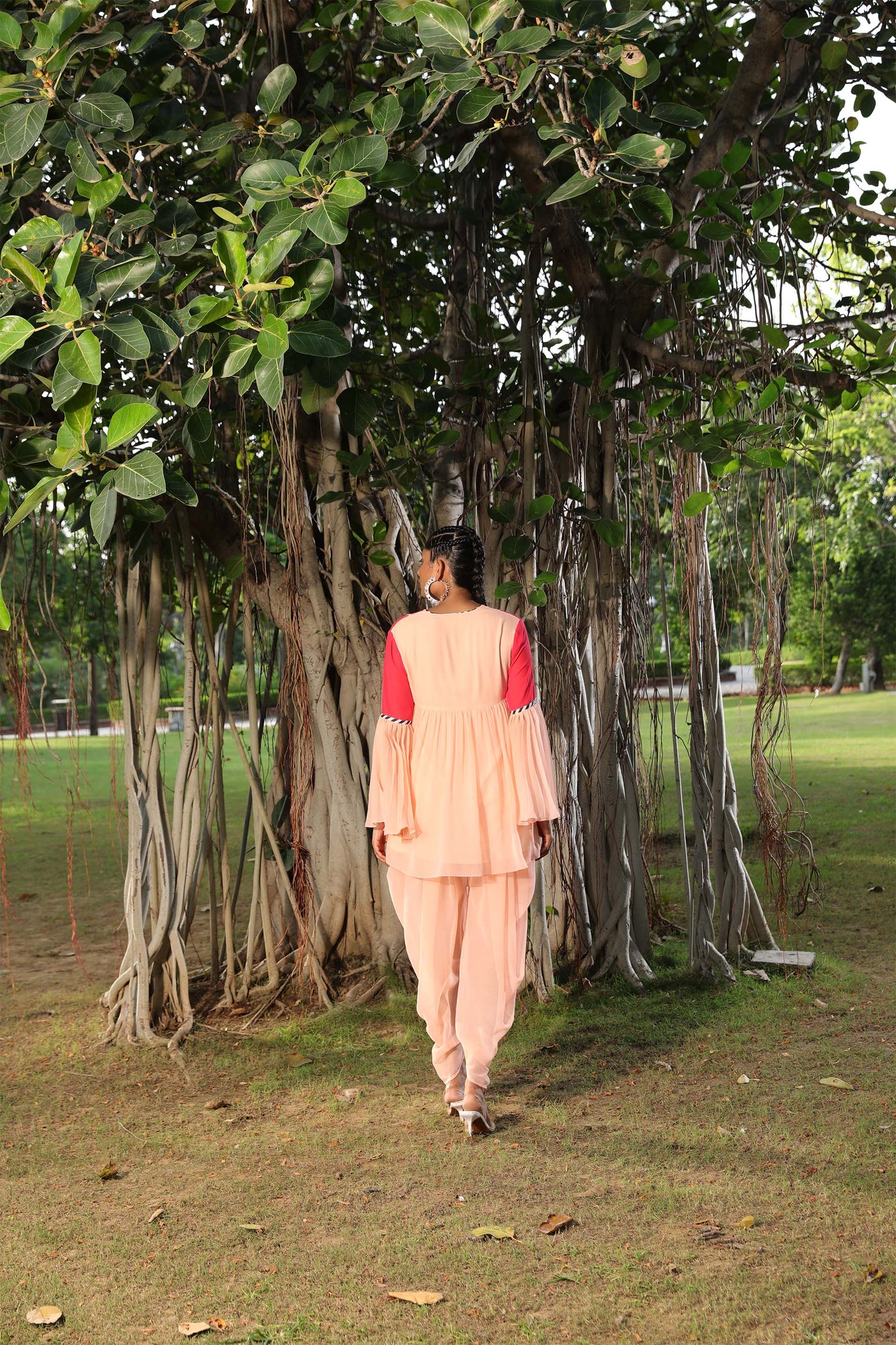 Nikasha Peach And Coral Tunic With Dhoti festive fusion indian designer wear online shopping melange singapore