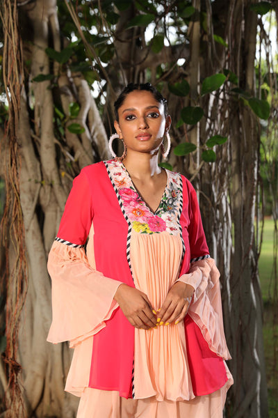 Nikasha Peach And Coral Tunic With Dhoti festive fusion indian designer wear online shopping melange singapore