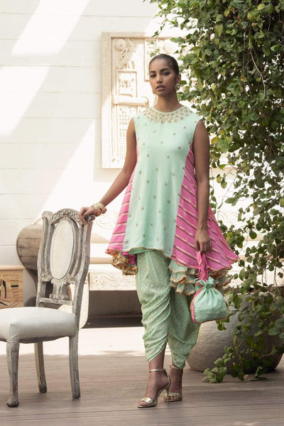 Pista Side Godet Tunic With Dhoti