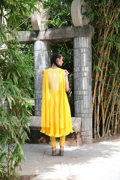 Nikasha Embroidered Anarkali With Churidar And Dupatta festive indian designer wear yellow online shopping melange singapore