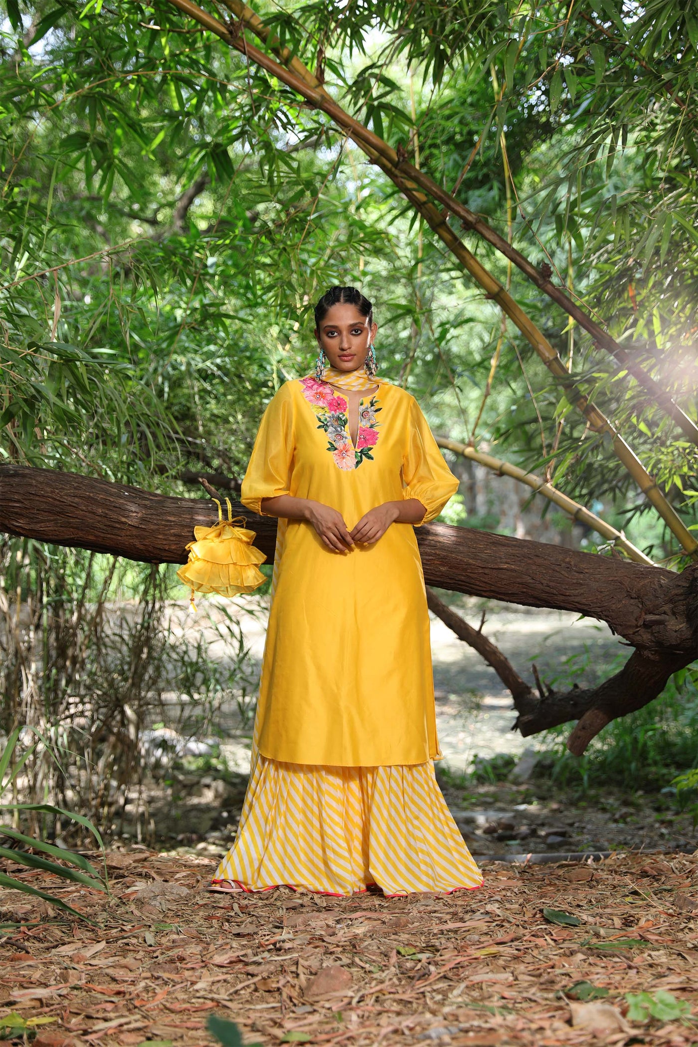 Nikasha Pitambari Yellow Chanderi Kurta Set festive indian designer wear online shopping melange singapore