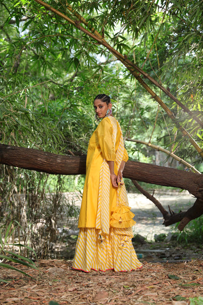 Nikasha Pitambari Yellow Chanderi Kurta Set festive indian designer wear online shopping melange singapore