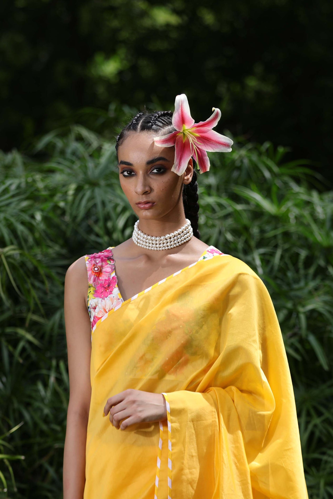 Nikasha Yellow Chanderi Saree With Printed Unstitched Blouse Fabric festive indian designer wear online shopping melange singapore