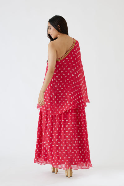Nikasha Rani Pink Bandani Print One Shoulder Dress pink festive indian designer wear online shopping melange singapore