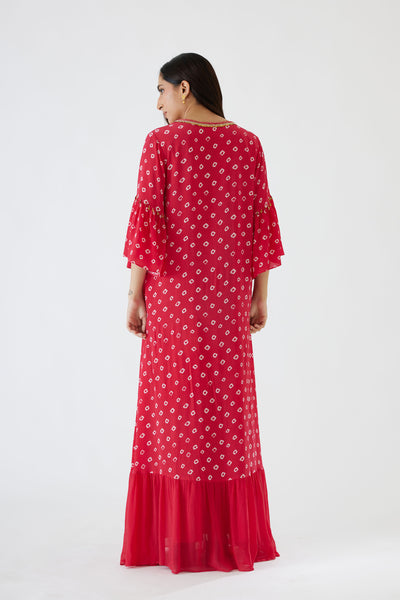 Nikasha RaniRani Pink Bandani Print V-Neck Dress pink festive indian designer wear online shopping melange singapore