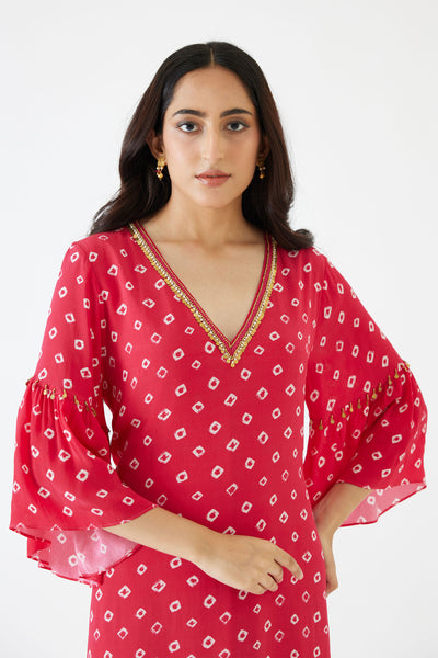 Nikasha RaniRani Pink Bandani Print V-Neck Dress pink festive indian designer wear online shopping melange singapore