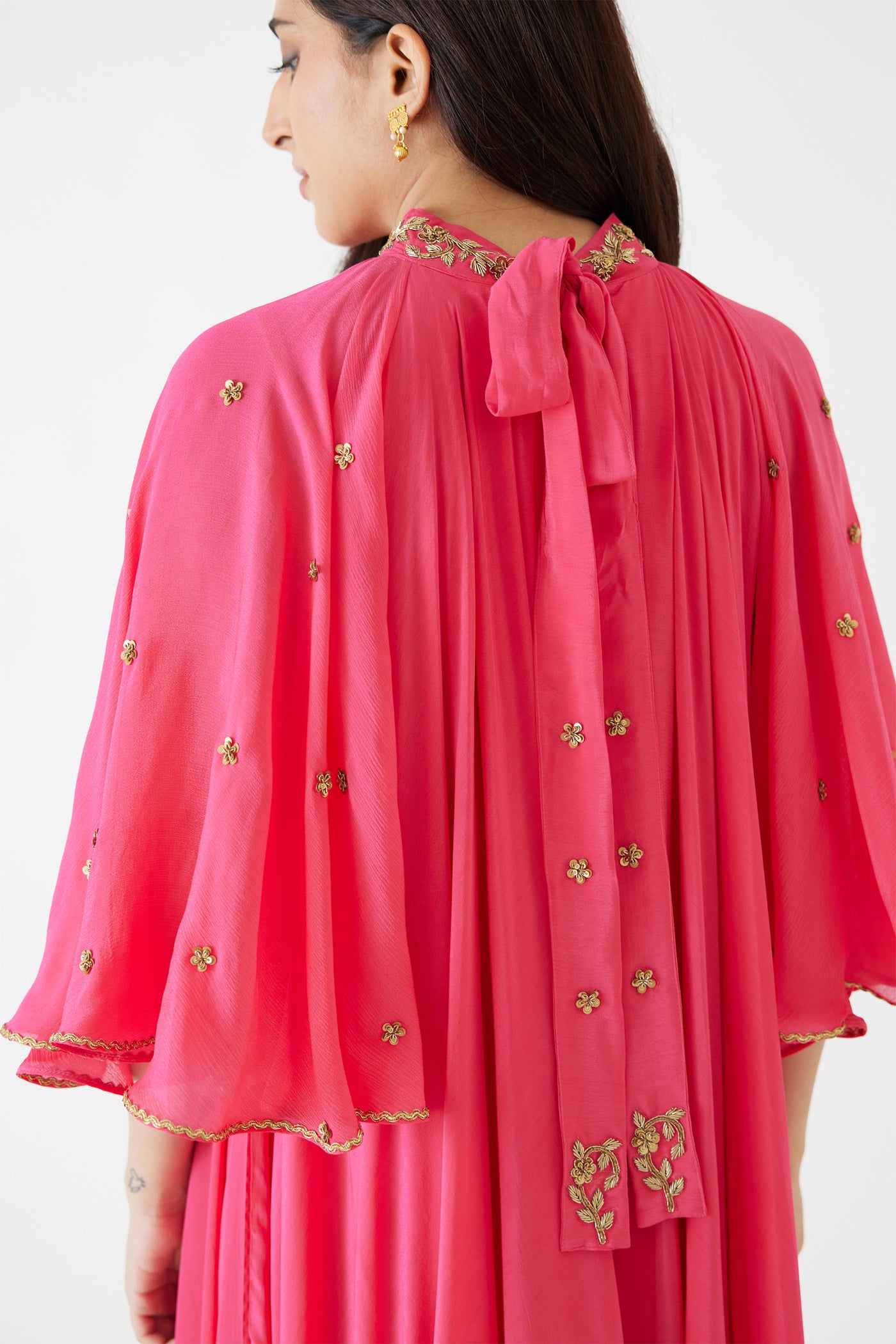 Nikasha Rani Pink Embroidered Cape Dress pink festive indian designer wear online shopping melange singapore