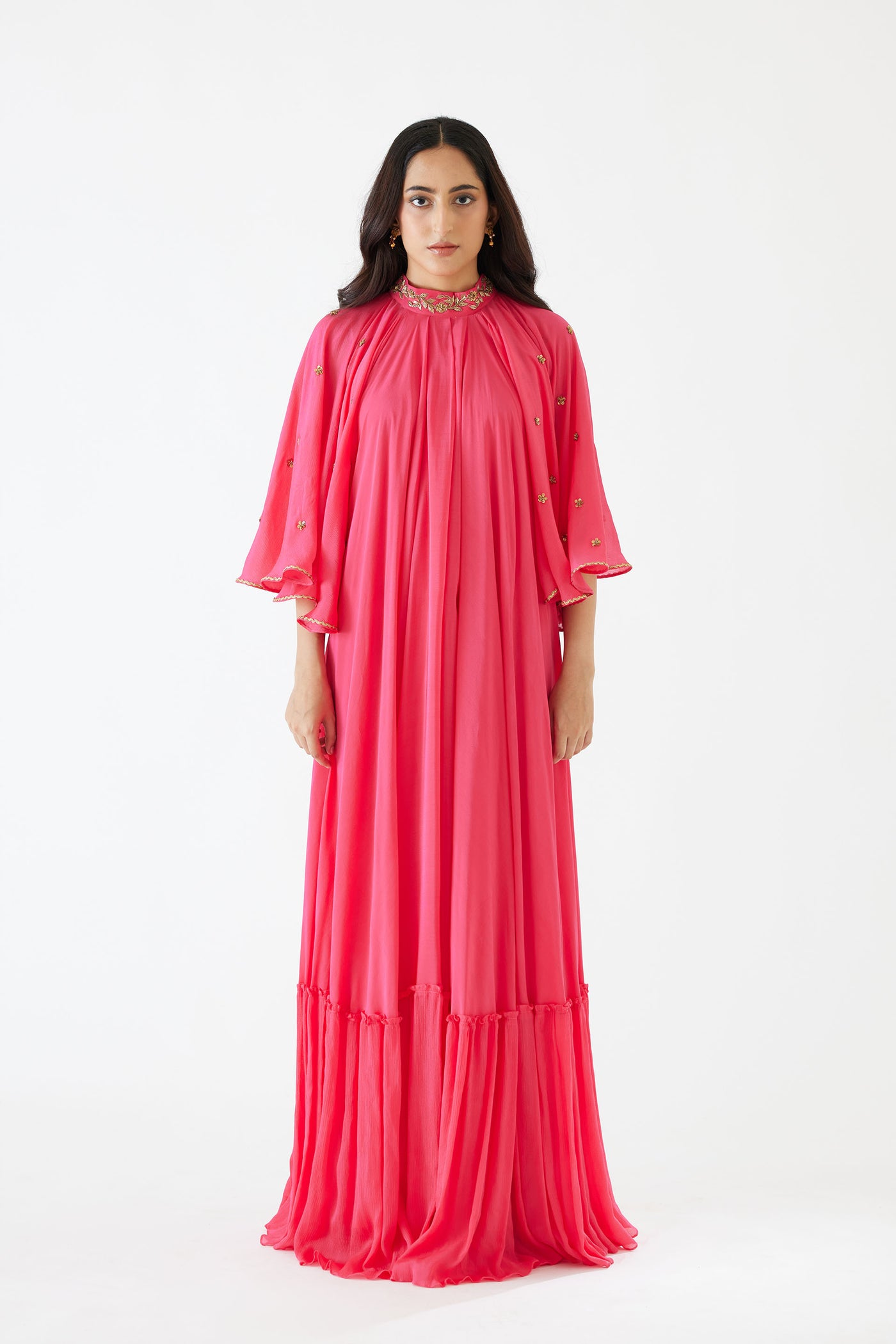 Nikasha Rani Pink Embroidered Cape Dress pink festive indian designer wear online shopping melange singapore