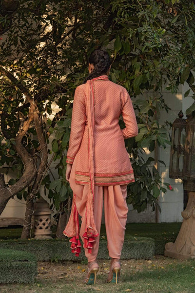 Nikasha - Peach slit kurta with dhoti  - Melange Singapore - Indian Designer Wear Online Shopping