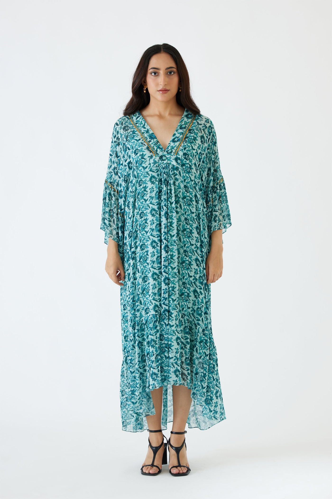 Nikasha Sea Blue And Turquiose Floral Print Dress blue festive indian designer wear online shopping melange singapore