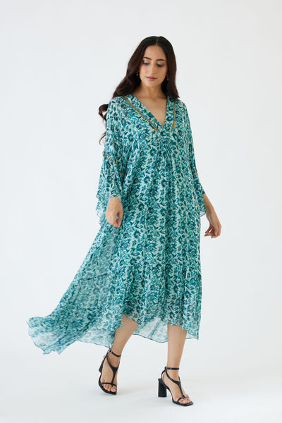 Nikasha Sea Blue And Turquiose Floral Print Dress blue festive indian designer wear online shopping melange singapore