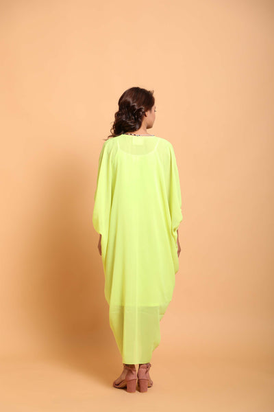 Nikasha Lime Hand Tassel Embroidered Kaftan fusion resort casual indian designer wear online shopping melange singapore