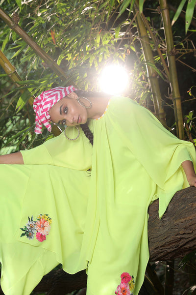 Nikasha Lime Tunic Paired With Wide Leg Pant green festive fusion indian designer wear online shopping melange singapore