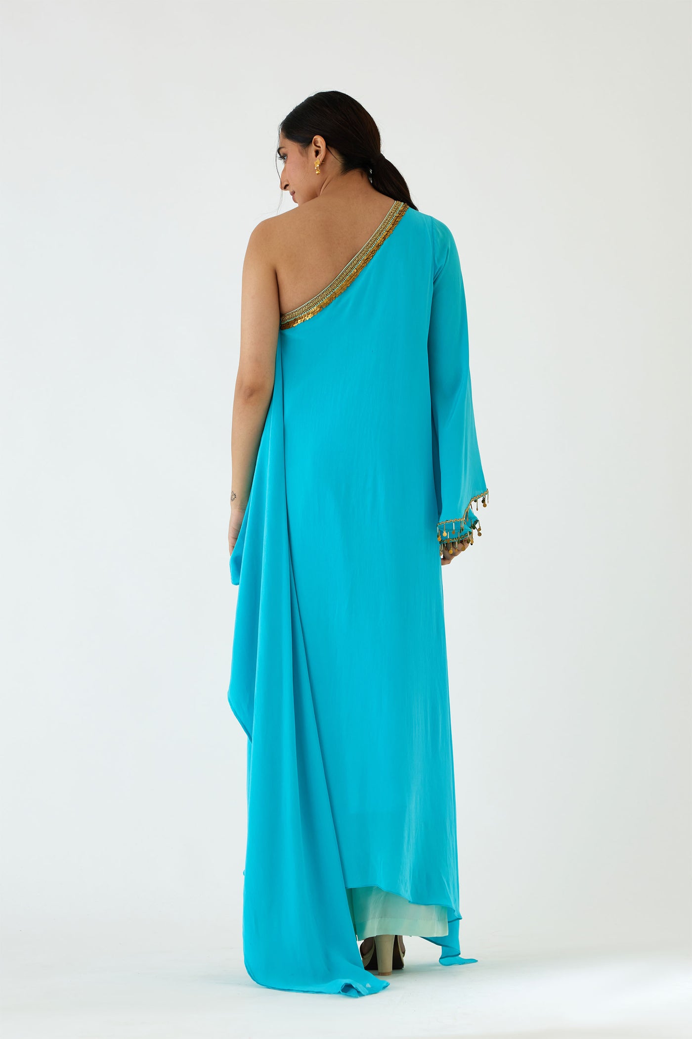 Nikasha Turquiose Assyemtrical Dress Set blue festive indian designer wear online shopping melange singapore