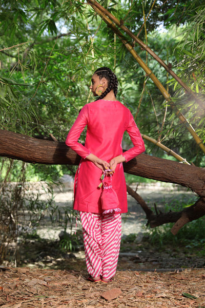 Nikasha Watermelon Pink Chanderi Kurta Set festive indian designer wear online shopping melange singapore