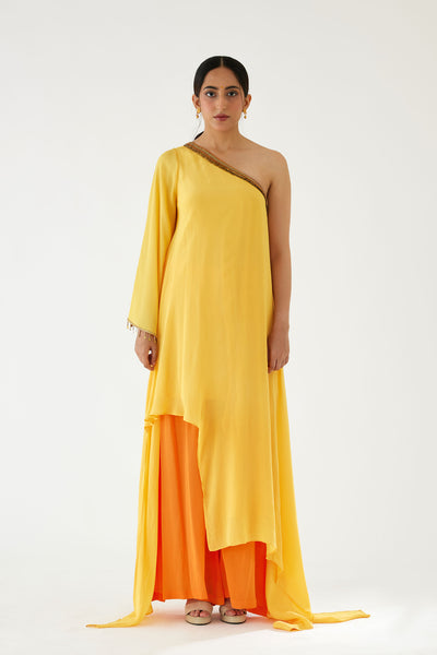 Yellow Assymetrical Dress Set