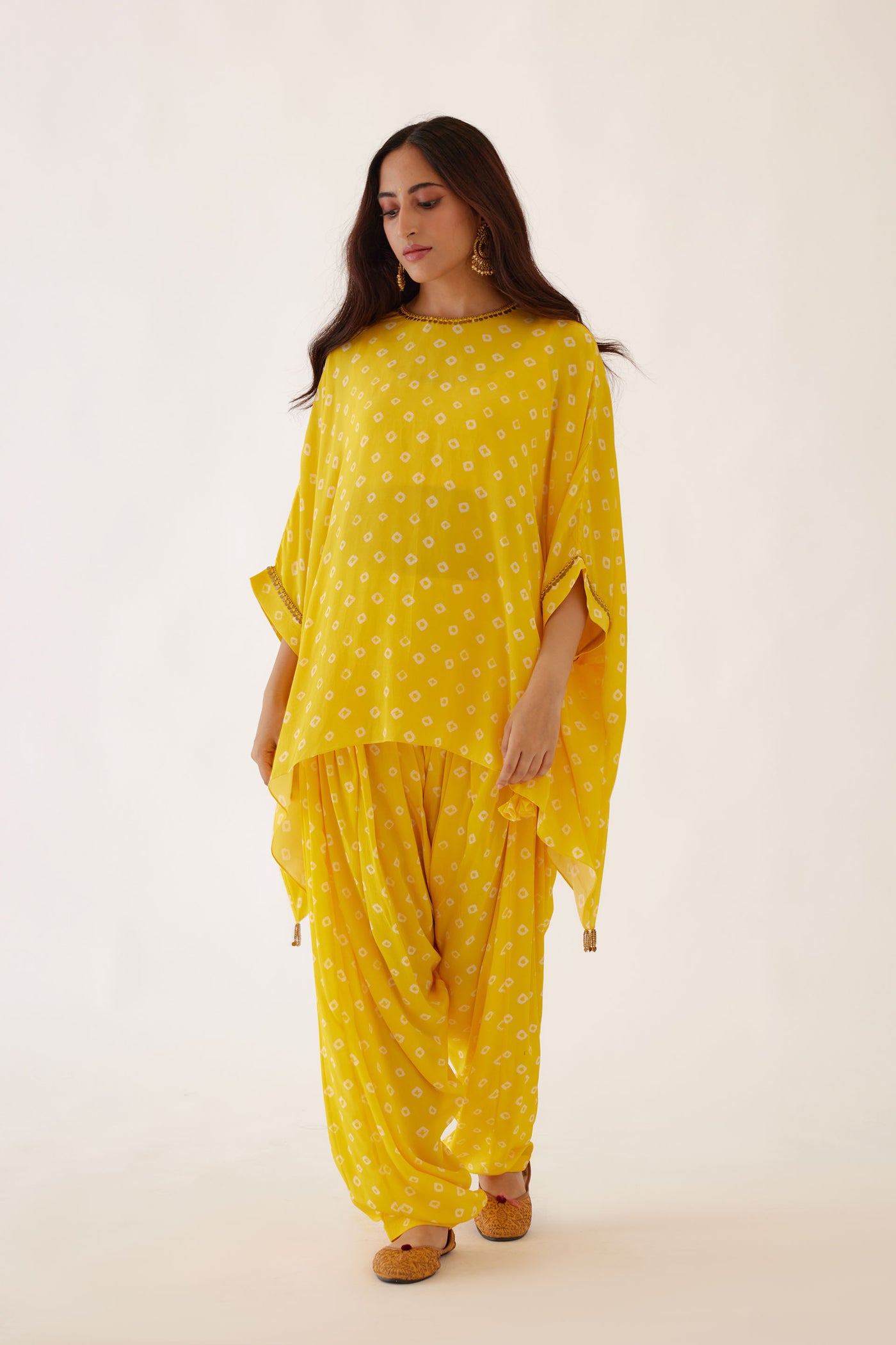 Nikasha Yellow Bandani Print Dhoti Set festive indian designer wear online shopping melange singapore