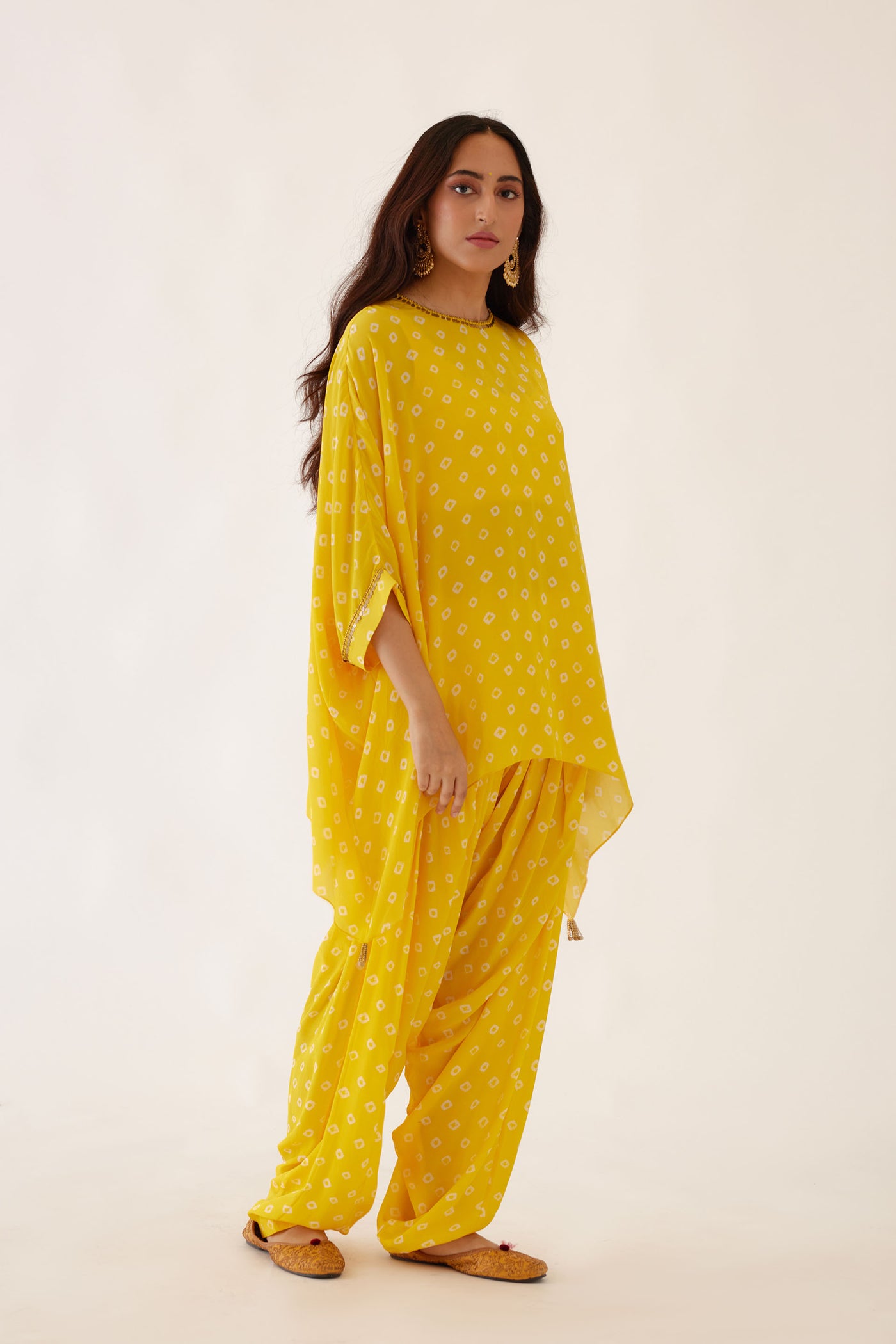 Nikasha Yellow Bandani Print Dhoti Set festive indian designer wear online shopping melange singapore