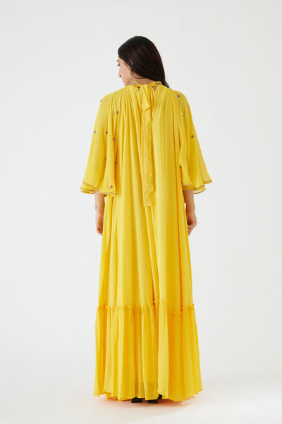 Nikasha Yellow Embroidered Cape Dress festive indian designer wear online shopping melange singapore