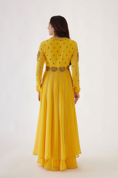 Nikasha Yellow Embroidered Kalidar Set yellow festive indian designer wear online shopping melange singapore