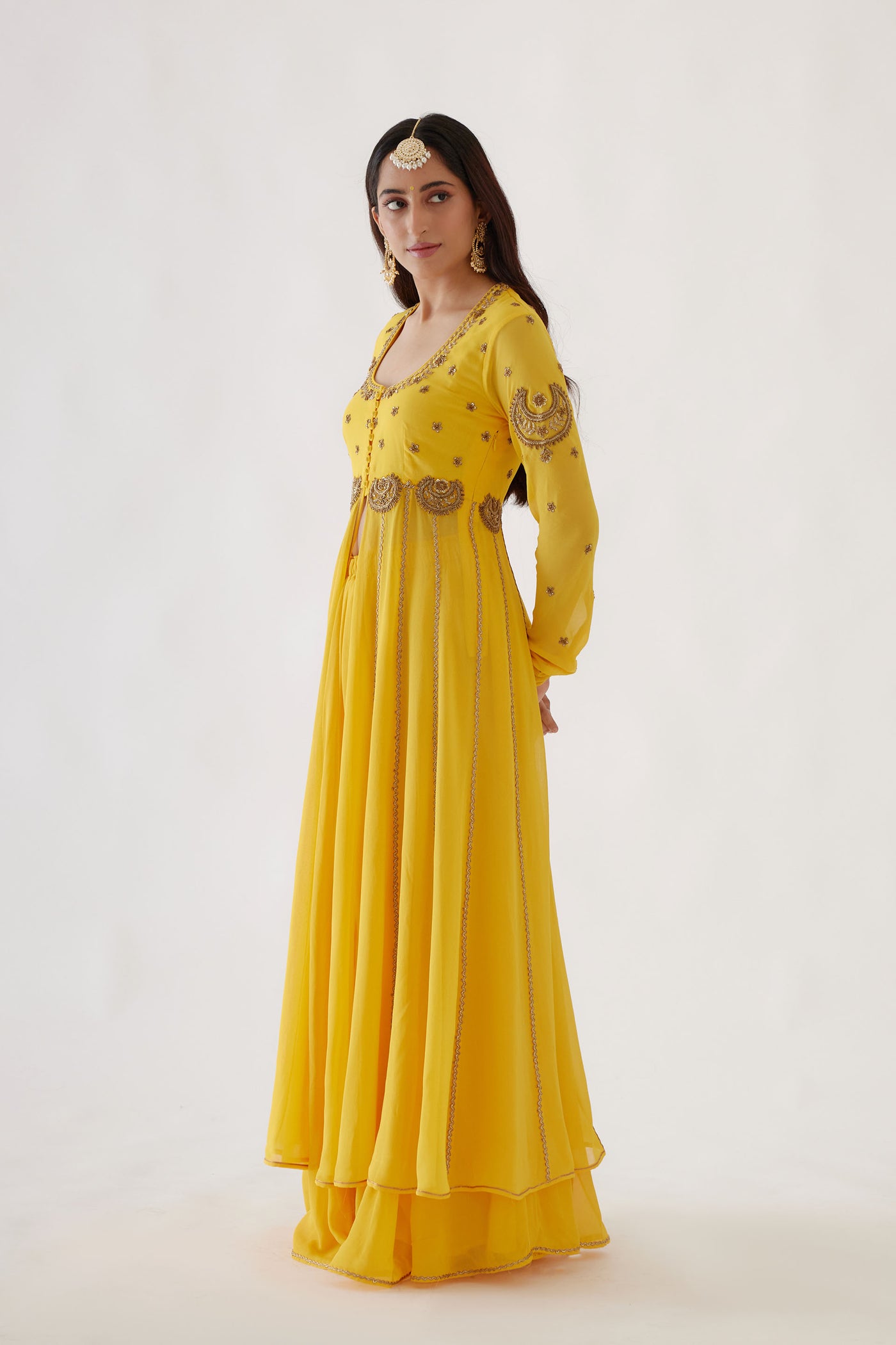 Nikasha Yellow Embroidered Kalidar Set yellow festive indian designer wear online shopping melange singapore