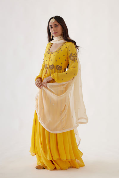 Nikasha Yellow Embroidered Kalidar Set yellow festive indian designer wear online shopping melange singapore