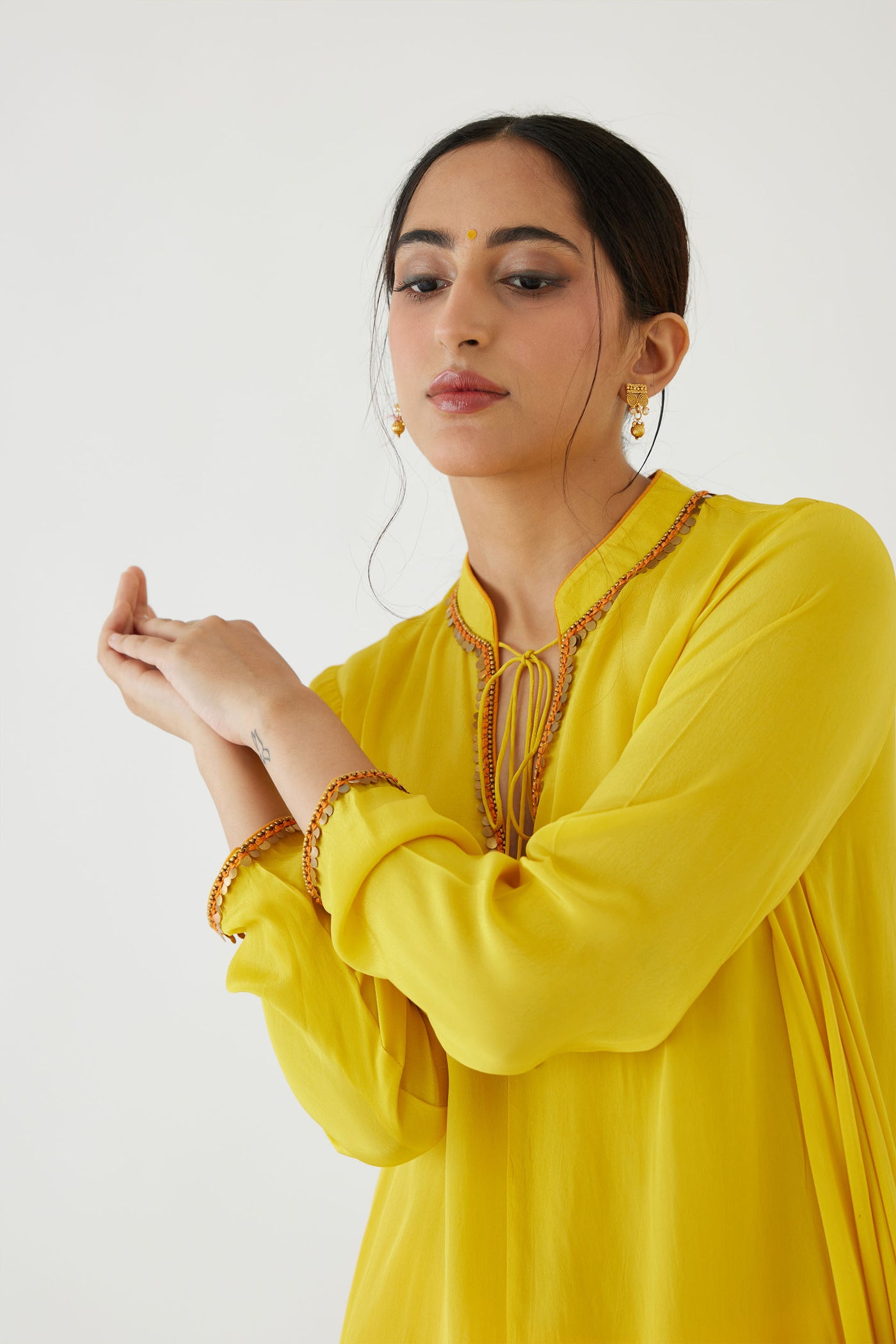 Nikasha Yellow Assymetrical Dress Set yellow festive indian designer wear online shopping melange singapore
