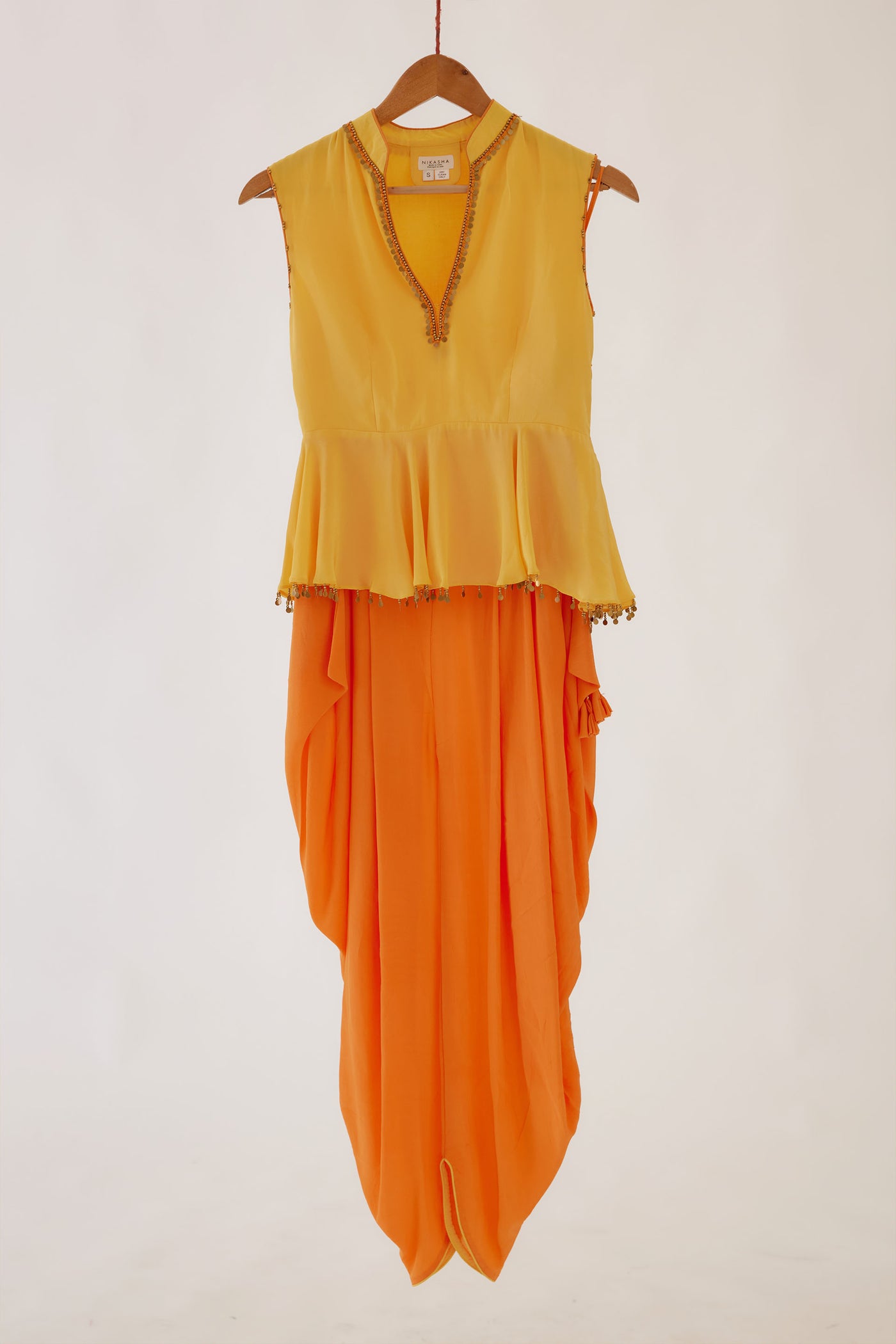 Nikasha Yellow And Orange Peplum Dhoti Set festive indian designer wear online shopping melange singapore